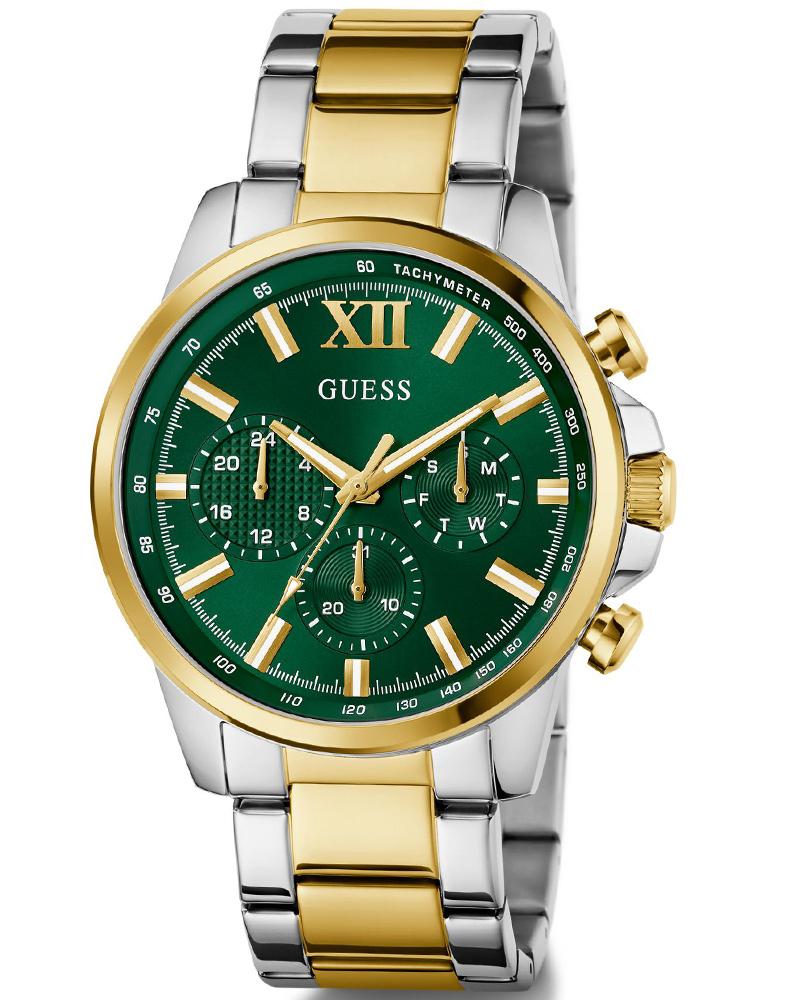 GUESS GW0900G5 Quartz Men’s Walker Two-Tone Multifunction Analog Watch with Green Dial