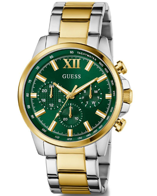 GUESS GW0900G5 Quartz Men’s Walker Two-Tone Multifunction Analog Watch with Green Dial