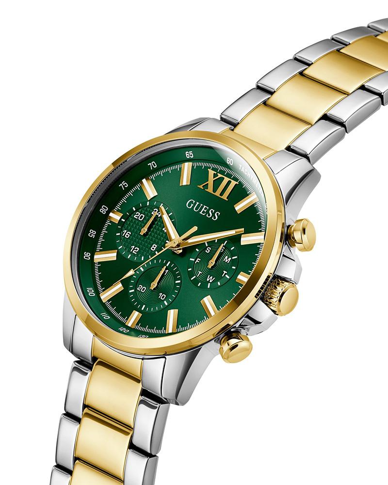 GUESS GW0900G5 Quartz Men’s Walker Two-Tone Multifunction Analog Watch with Green Dial