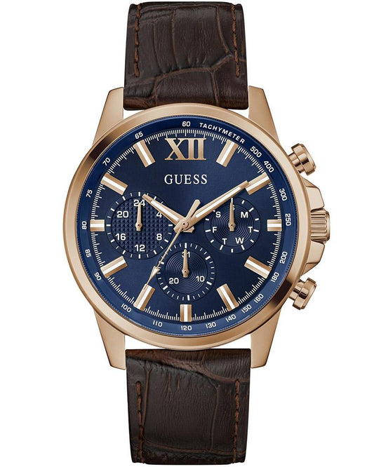 Guess GW0901G3 Men's Quartz Multifunction Watch Blue Dial Brown Leather Strap
