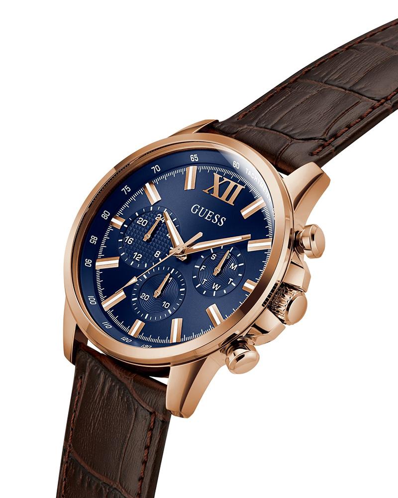 Guess GW0901G3 Men's Quartz Multifunction Watch Blue Dial Brown Leather Strap