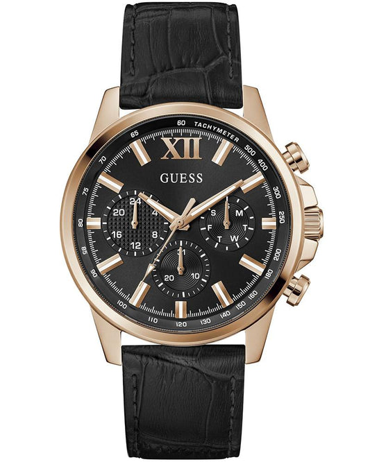 GUESS GW0901G5 Quartz Men’s Walker Black Multi-Function Analog Watch with Black Leather Strap