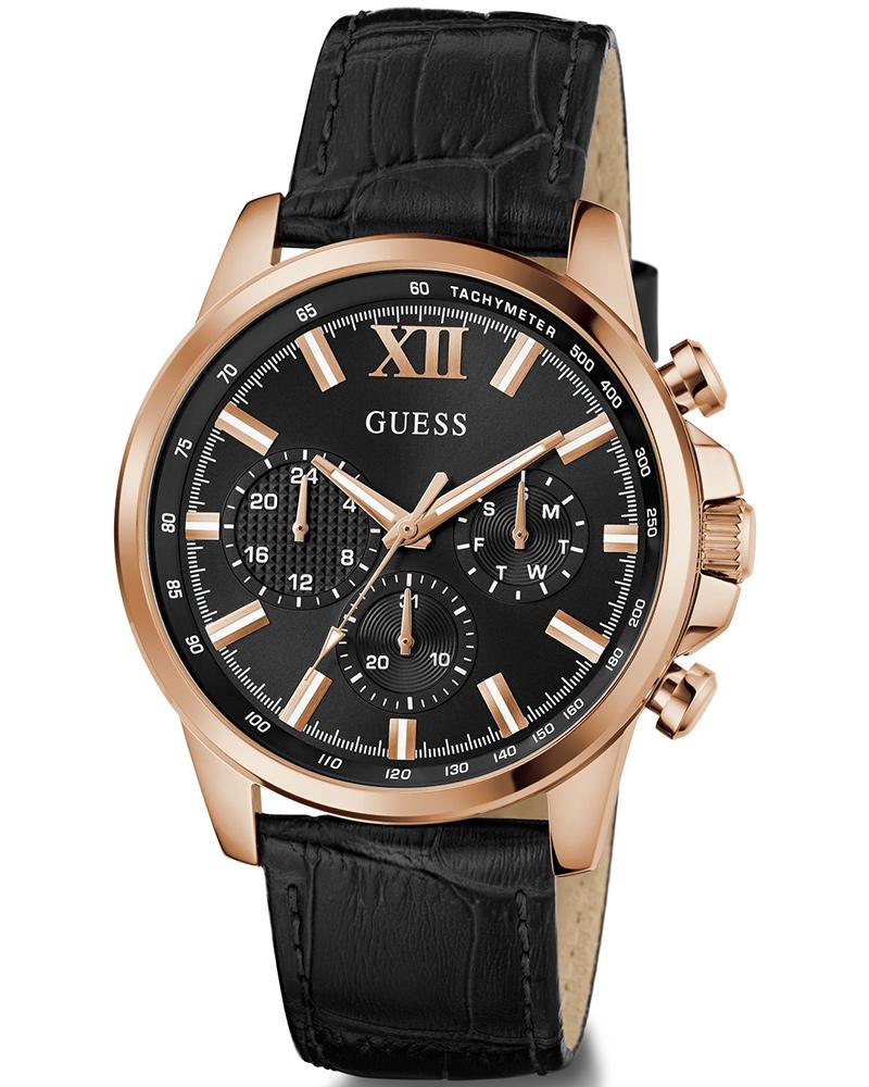 GUESS GW0901G5 Quartz Men’s Walker Black Multi-Function Analog Watch with Black Leather Strap