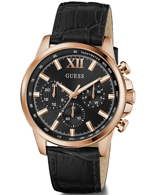 GUESS GW0901G5 Quartz Men’s Walker Black Multi-Function Analog Watch with Black Leather Strap