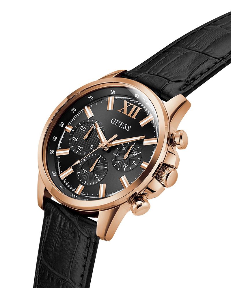 GUESS GW0901G5 Quartz Men’s Walker Black Multi-Function Analog Watch with Black Leather Strap