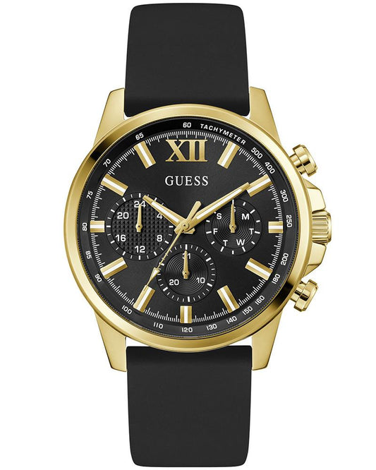 GUESS GW0913G2 Quartz Men’s Walker Black & Gold-Tone Multi-Function Analog Watch with Black Silicone Strap