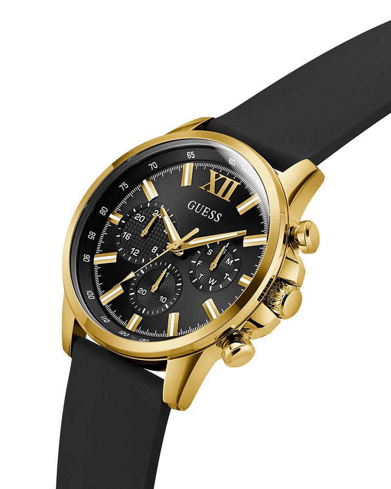 GUESS GW0913G2 Quartz Men’s Walker Black & Gold-Tone Multi-Function Analog Watch with Black Silicone Strap