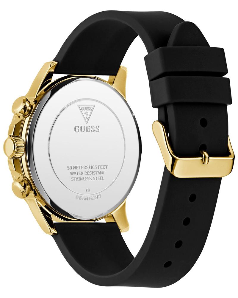 GUESS GW0913G2 Quartz Men’s Walker Black & Gold-Tone Multi-Function Analog Watch with Black Silicone Strap