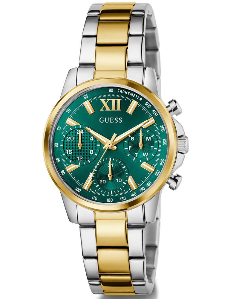 GUESS GW0933L7 Quartz Women’s Bailey Two-Tone Multi-Function Watch with Green Sunray Dial & Stainless Steel Strap