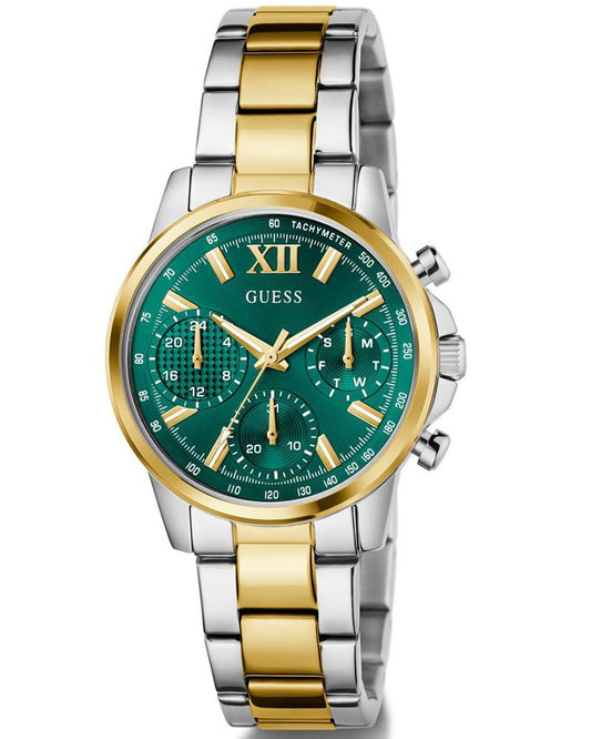 GUESS GW0933L7 Quartz Women’s Bailey Two-Tone Multi-Function Watch with Green Sunray Dial & Stainless Steel Strap