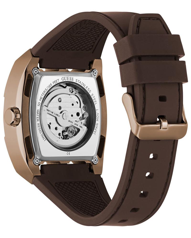 Guess GW0980G3 Men Automatic Silver Dial Brown Silicone Strap Rectangle Watch