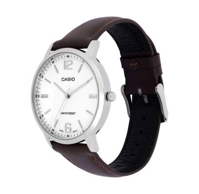 Casio A2440 Enticer Men’s Quartz Analog Watch with Black Dial, Brown Leather Strap