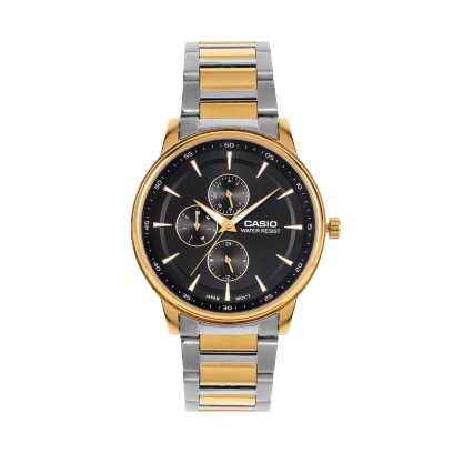 Casio A2459 Analog Quartz Men’s Enticer Watch | Black Dial | Two-Tone Stainless Steel Strap | Multifunction Sub-Dials