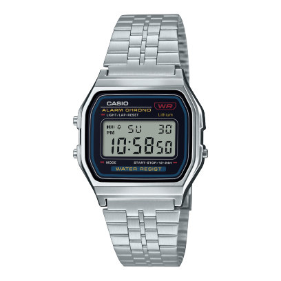 Casio D339 Vintage Unisex Quartz Digital Watch with Black LCD, Silver Stainless Steel Strap