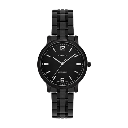 Casio A2445 Analog Quartz Women’s Enticer Watch | Black Dial | Black Stainless Steel Bracelet | 30 m Water Resistant
