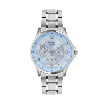 Casio A2451 Analog Quartz Men’s Enticer Watch | Blue Dial | Silver Stainless Steel Strap | 50 m Water Resistant
