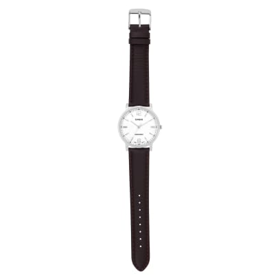 Casio A2440 Enticer Men’s Quartz Analog Watch with Black Dial, Brown Leather Strap