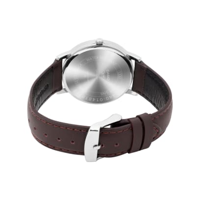 Casio A2440 Enticer Men’s Quartz Analog Watch with Black Dial, Brown Leather Strap