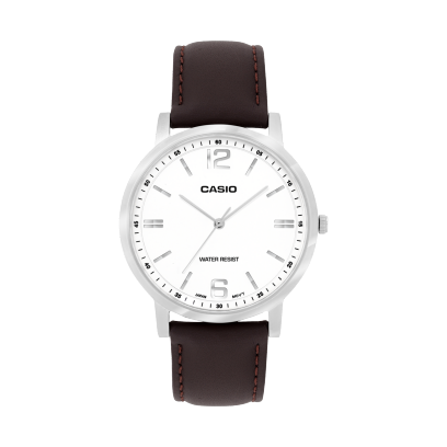 Casio A2440 Enticer Men’s Quartz Analog Watch with Black Dial, Brown Leather Strap