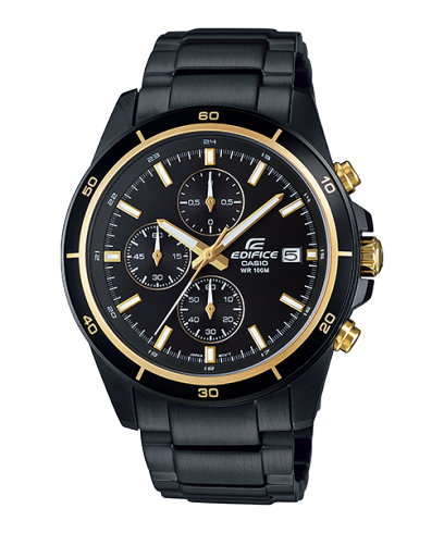 Casio EX208 Analog Quartz Men’s Edifice Chronograph Watch | Black Dial | Black Stainless Steel Strap | 100 m Water Resistant