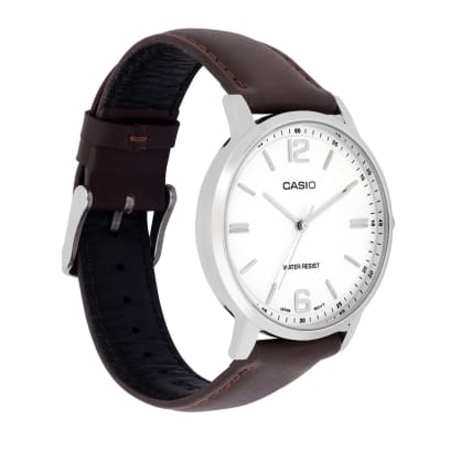 Casio A2440 Enticer Men’s Quartz Analog Watch with Black Dial, Brown Leather Strap