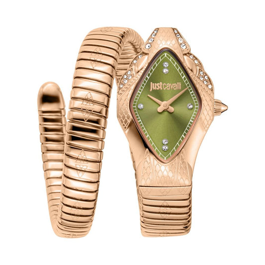 Just Cavalli JC1L306M0055 Women Quartz Olive Green Dial Rose-Gold Stainless Steel Snake Watch