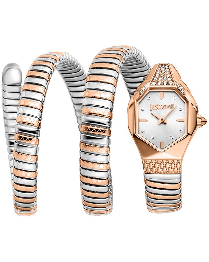 Just Cavalli JC1L370M0065 Ambra Women’s Signature Snake Silver & Rose-Gold Stainless Steel Watch