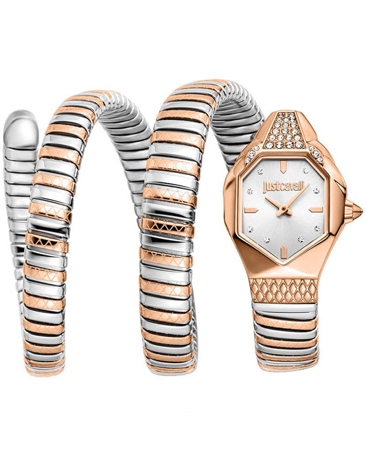 Just Cavalli JC1L370M0065 Ambra Women’s Signature Snake Silver & Rose-Gold Stainless Steel Watch