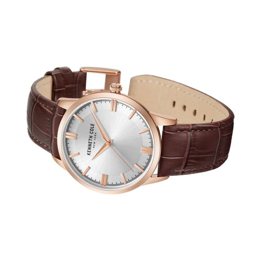 Kenneth KCWGA2221502MN Cole Men’s Analog Silver‑Dial Leather Watch