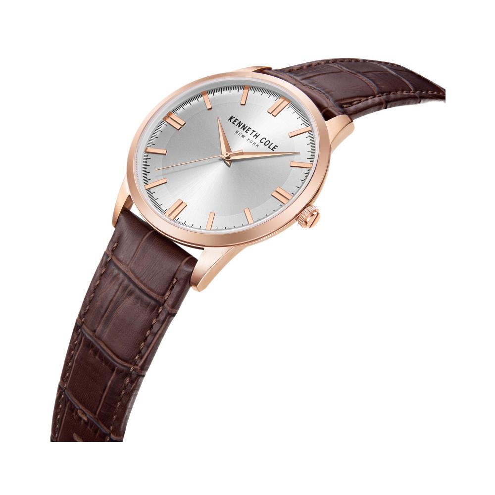 Kenneth KCWGA2221502MN Cole Men’s Analog Silver‑Dial Leather Watch
