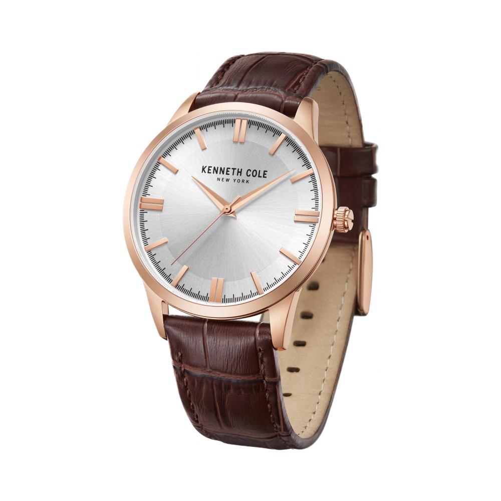 Kenneth KCWGA2221502MN Cole Men’s Analog Silver‑Dial Leather Watch