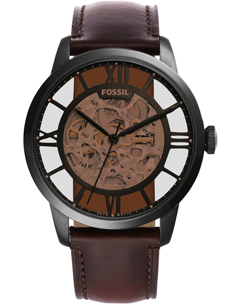 Fossil ME3098I Men's Automatic Skeleton Watch Brown Dial Brown Leather Strap