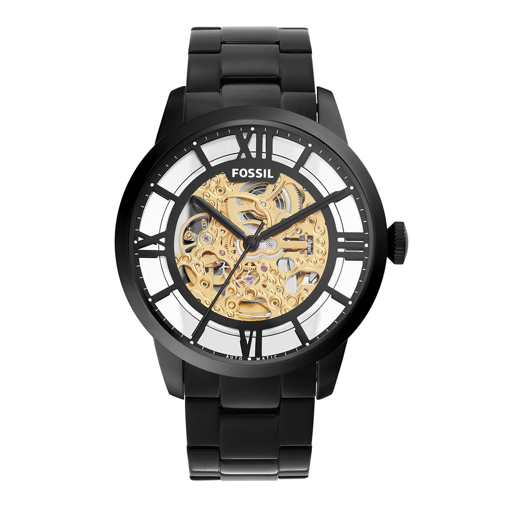 Fossil ME3197 Men's Automatic Watch Black Dial Black Stainless Steel Strap