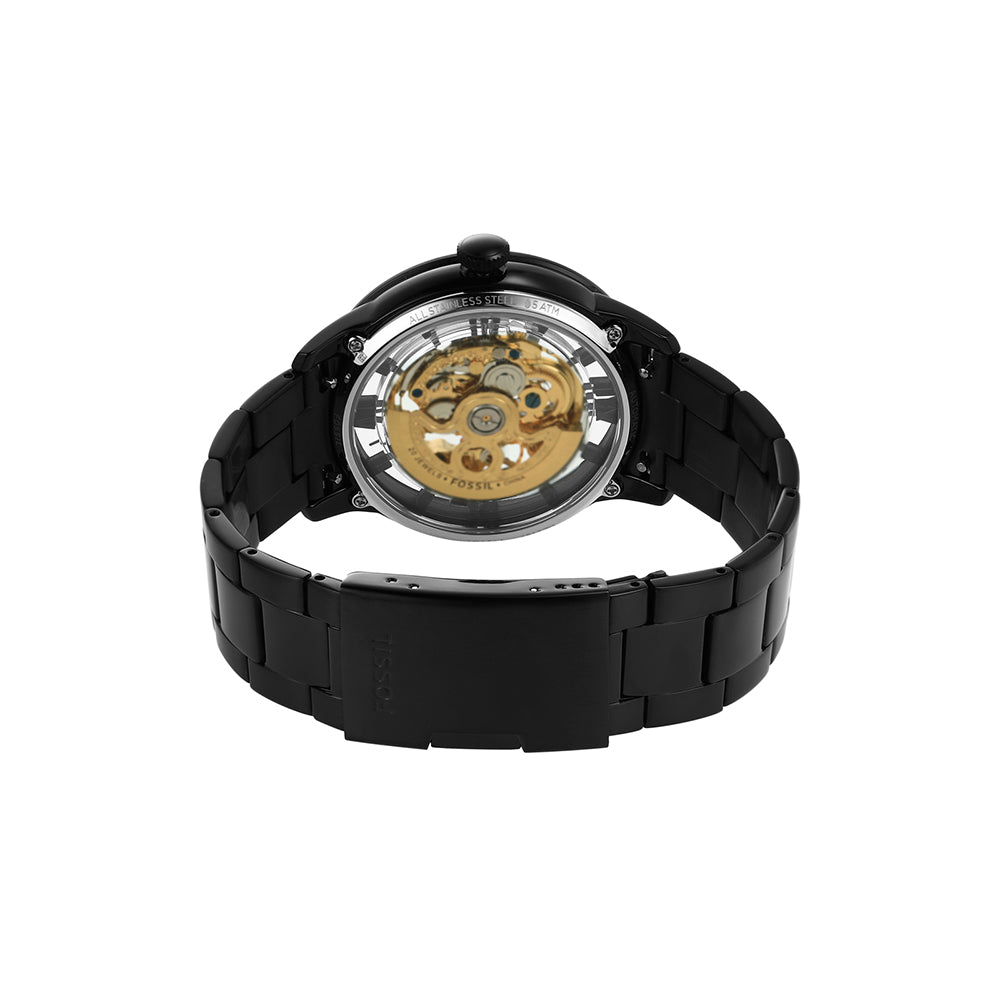 Fossil ME3197 Men's Automatic Watch Black Dial Black Stainless Steel Strap