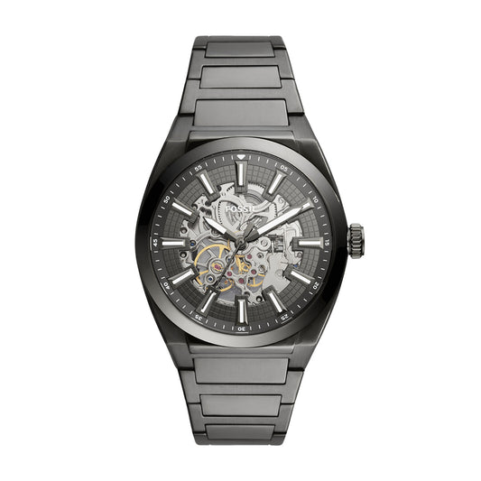 Fossil ME3206 Men's Automatic Skeleton Watch Grey Dial Smoke Stainless Steel Strap