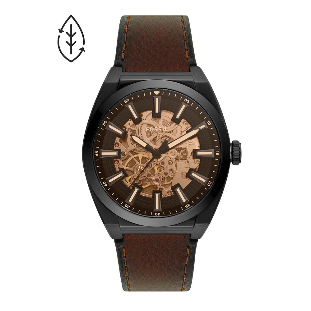 Fossil ME3207I Men's Automatic Skeleton Watch Brown Dial Brown Leather Strap