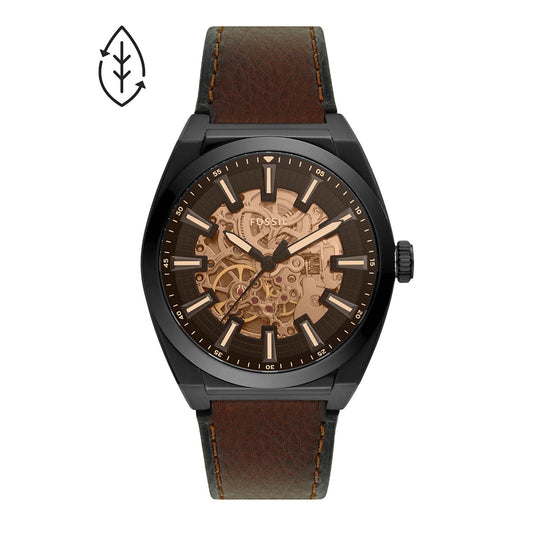 Fossil ME3207I Men's Automatic Skeleton Watch Brown Dial Brown Leather Strap