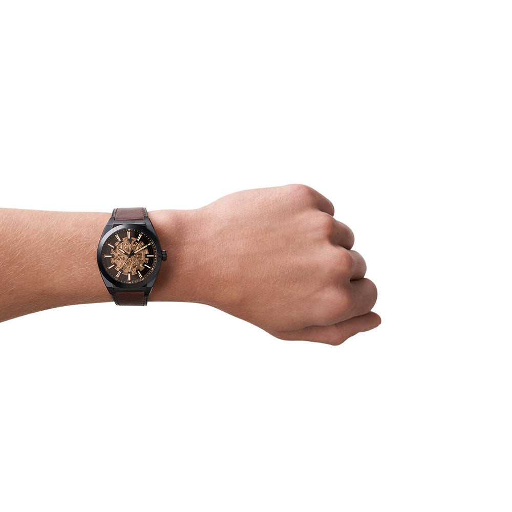 Fossil ME3207I Men's Automatic Skeleton Watch Brown Dial Brown Leather Strap