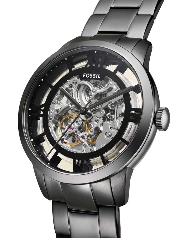 Fossil ME3268 Men's Automatic Skeleton Watch Smoke Dial Gunmetal Stainless Steel Strap