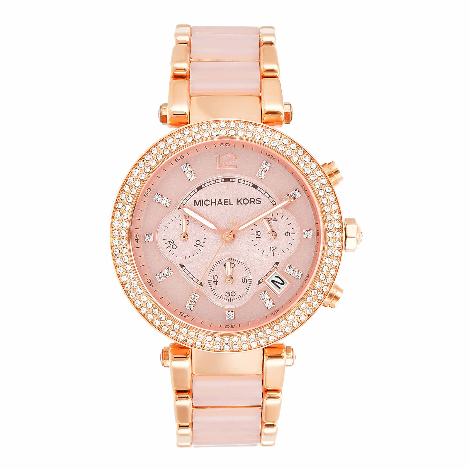 Michael Kors MK5896I Women Quartz Rose Gold Dial Stainless Steel Parker Chronograph Watch