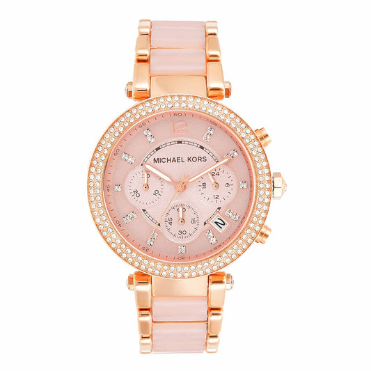 Michael Kors MK5896I Women Quartz Rose Gold Dial Stainless Steel Parker Chronograph Watch