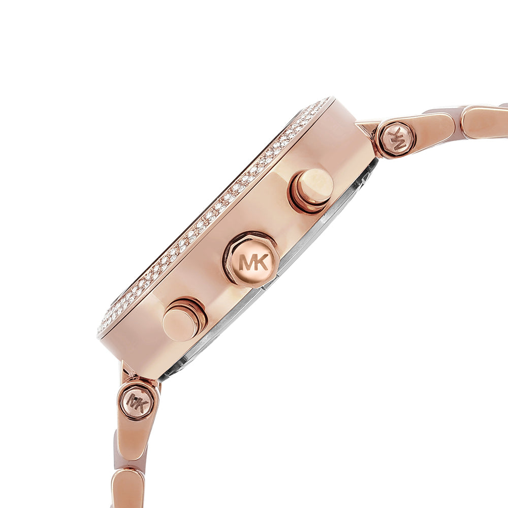 Michael Kors MK5896I Women Quartz Rose Gold Dial Stainless Steel Parker Chronograph Watch