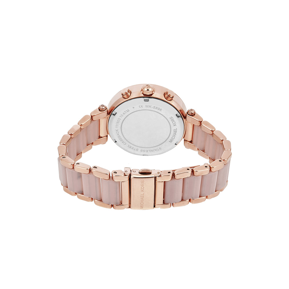 Michael Kors MK5896I Women Quartz Rose Gold Dial Stainless Steel Parker Chronograph Watch
