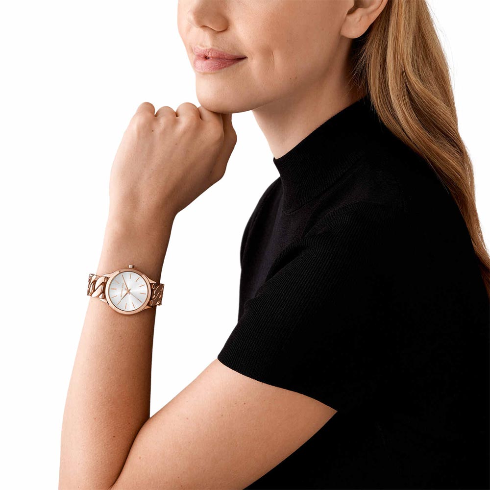 Michael Kors MK7473I Runway Quartz White Dial Rose Gold Stainless Steel Women's Watch