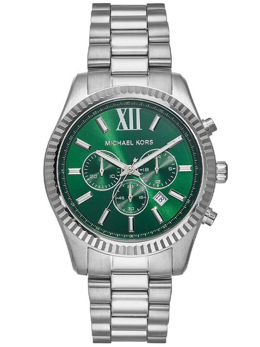 Michael Kors MK9152I Lexington Quartz Chronograph Green Dial Silver Stainless Steel Men's Watch