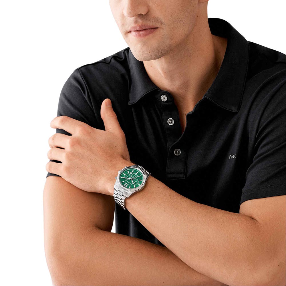 Michael Kors MK9152I Lexington Quartz Chronograph Green Dial Silver Stainless Steel Men's Watch