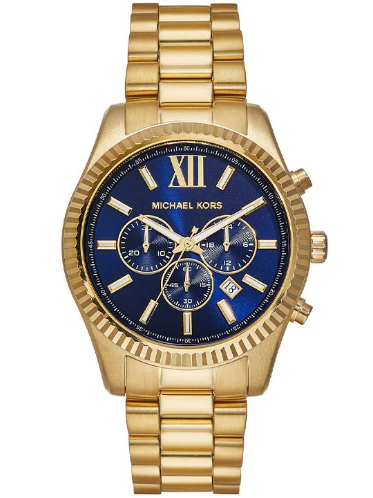 Michael Kors MK9153I Lexington Quartz Chronograph Blue Dial Gold-Tone Stainless Steel Men's Watch