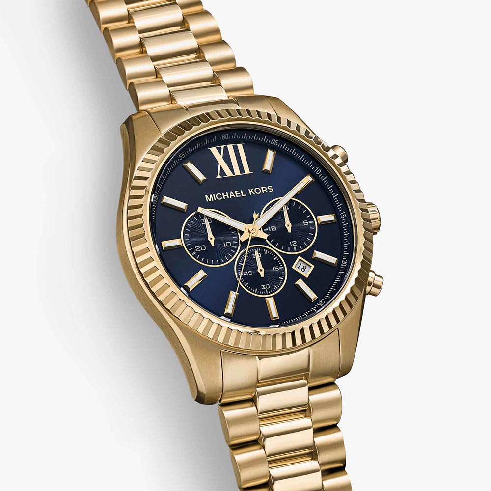 Michael Kors MK9153I Lexington Quartz Chronograph Blue Dial Gold-Tone Stainless Steel Men's Watch