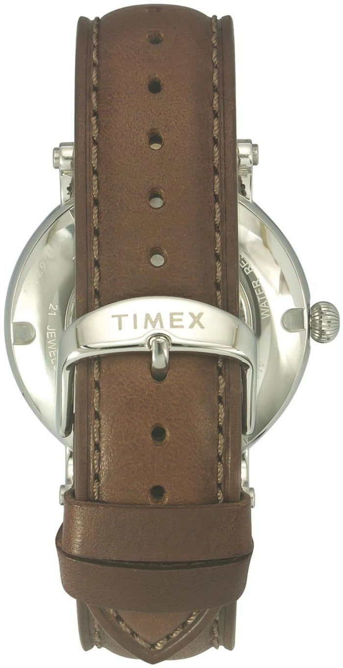Timex 16717 E Class Automatic Skeleton Green Dial Brown Leather Men's Watch