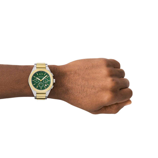 Armani Exchange AX4184I Men's Quartz Chronograph Watch Green Dial Two-Tone Stainless Steel Strap